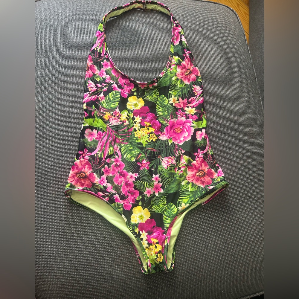 Tropical Floral Scoop Back One Piece Swimsuit